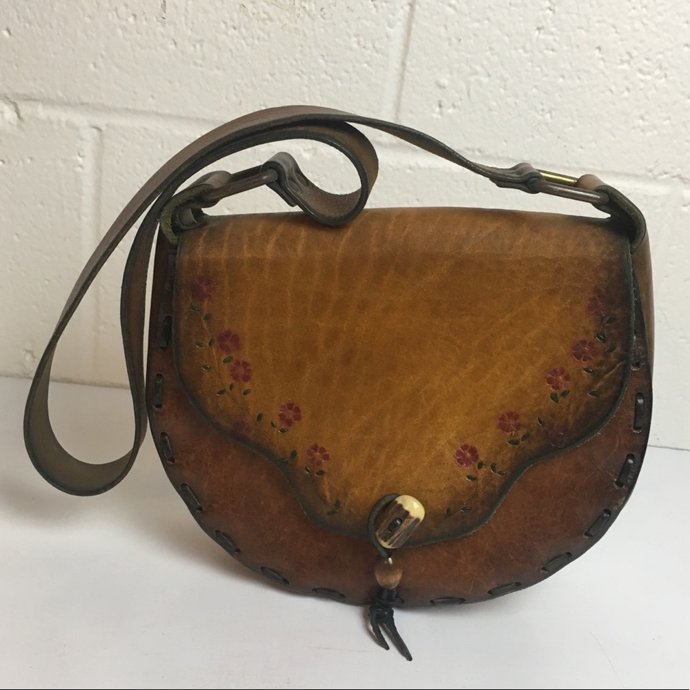 Vintage Tooled 1970s Boho Hippie Bag Purse Handbag